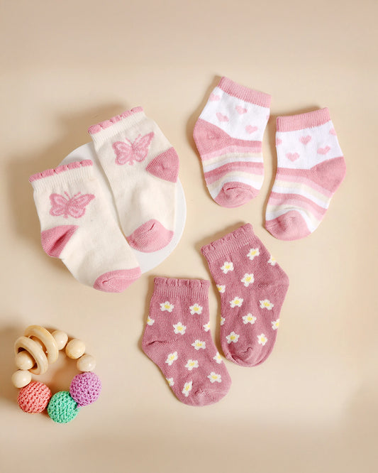 Kicks & Crawl Pink Socks-Cotton-Daisy Dreams-Pack of 3-For Infants