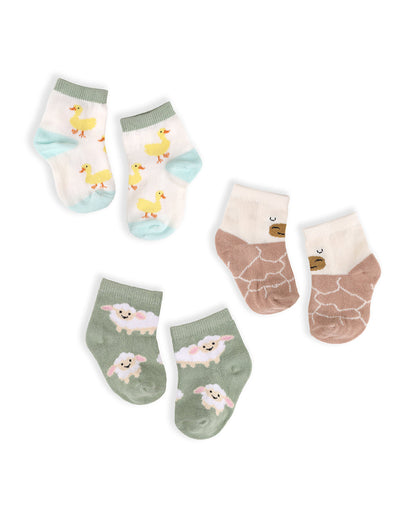 Kicks & Crawl Multicolor Socks-Cotton-Farm Friends-Pack of 3-For Infants
