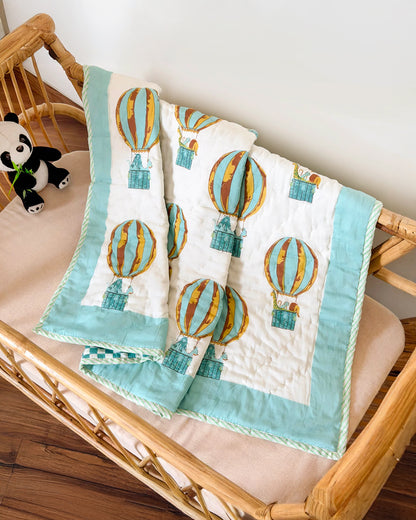 Kicks & Crawl Fly High Quilted Thick Blanket-Cotton-White & Blue-For Infants