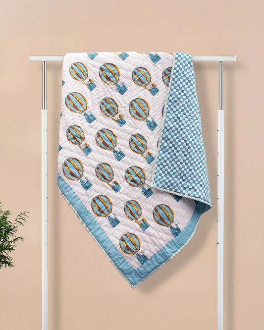 Kicks & Crawl Fly High Quilted Thick Blanket-Cotton-White & Blue-For Infants