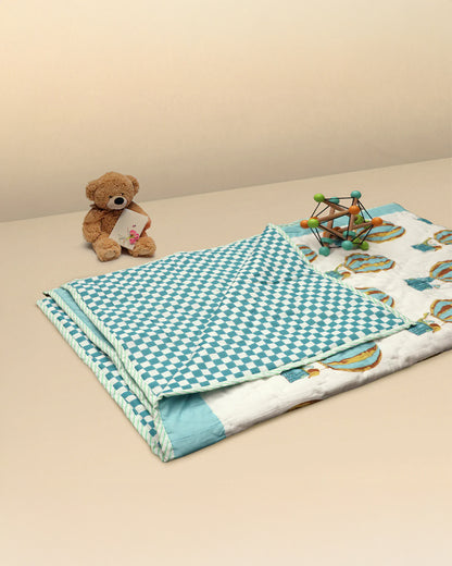 Kicks & Crawl Fly High Quilted Thick Blanket-Cotton-White & Blue-For Infants