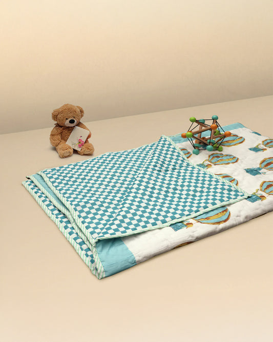 Kicks & Crawl Fly High Quilted Thick Blanket-Cotton-White & Blue-For Infants