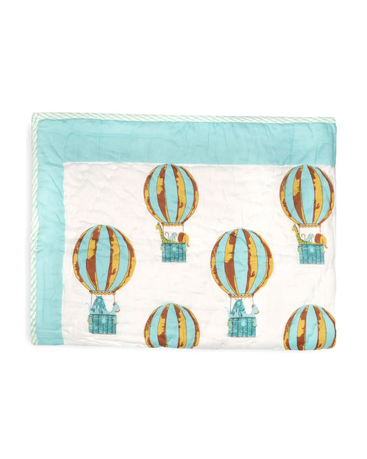 Kicks & Crawl Fly High Quilted Thick Blanket-Cotton-White & Blue-For Infants