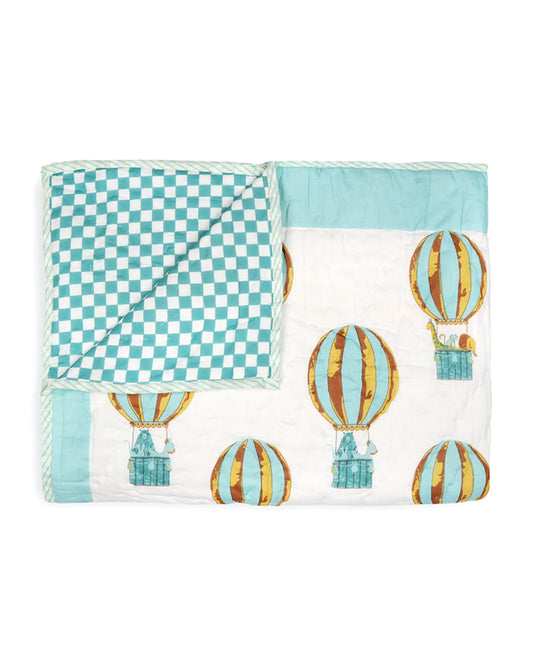 Kicks & Crawl Fly High Quilted Thick Blanket-Cotton-White & Blue-For Infants