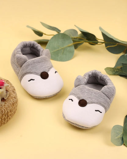 Kicks & Crawl Grey Booties-Cotton Blend-Foxy-For Infants