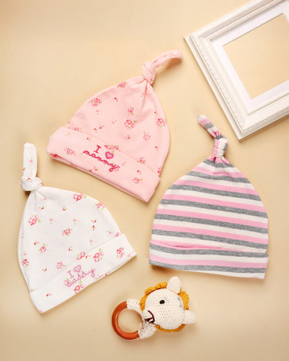 Kicks & Crawl Pink Caps-100% Cotton-Little Miss Floral-For Infants