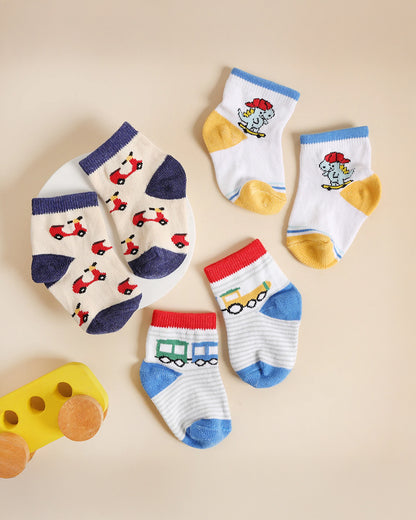 Kicks & Crawl Multicolor Socks-Cotton-Little Riders-Pack of 3-For Infants