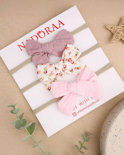 Kicks & Crawl Pink Headbands-Cotton-Floral-Pack of 3-For Infants