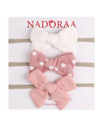 Kicks & Crawl Pink & White Headbands-Cotton & Lycra-Polka Tots-Pack of 3-For Infants