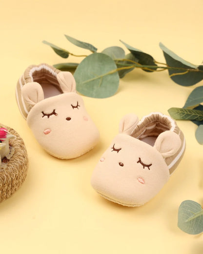Kicks & Crawl Beige Elastic Booties-Cotton Blend-Paws-For Infants