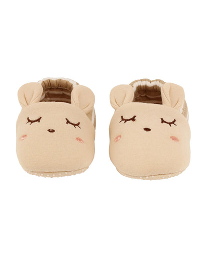 Kicks & Crawl Beige Elastic Booties-Cotton Blend-Paws-For Infants