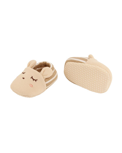 Kicks & Crawl Beige Elastic Booties-Cotton Blend-Paws-For Infants