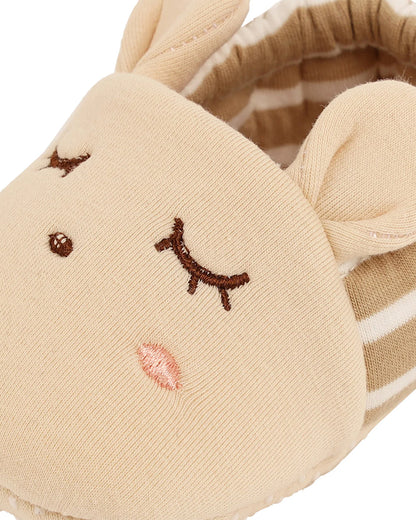 Kicks & Crawl Beige Elastic Booties-Cotton Blend-Paws-For Infants