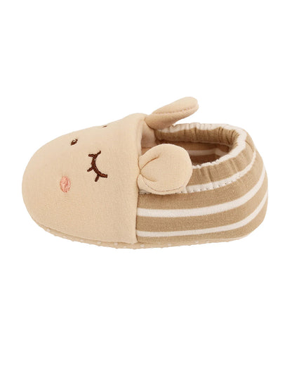 Kicks & Crawl Beige Elastic Booties-Cotton Blend-Paws-For Infants