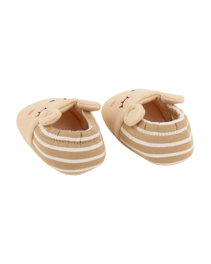 Kicks & Crawl Beige Elastic Booties-Cotton Blend-Paws-For Infants