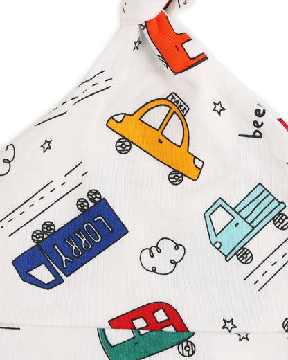 Kicks & Crawl Multicolor Cap-100% Cotton-Vroom Vroom-For Infants