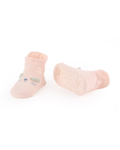 Kicks & Crawl White & Peach Socks-Cotton & Polyester-Whisker Wonder-Pack of 2-For Infants