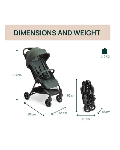 Chicco Urbino Lightweight Baby Stroller-Flat Reclining Seat-One Hand Fold-6 Months Warranty-For 0 to 4Y (Upto 22 Kg)-Evergreen