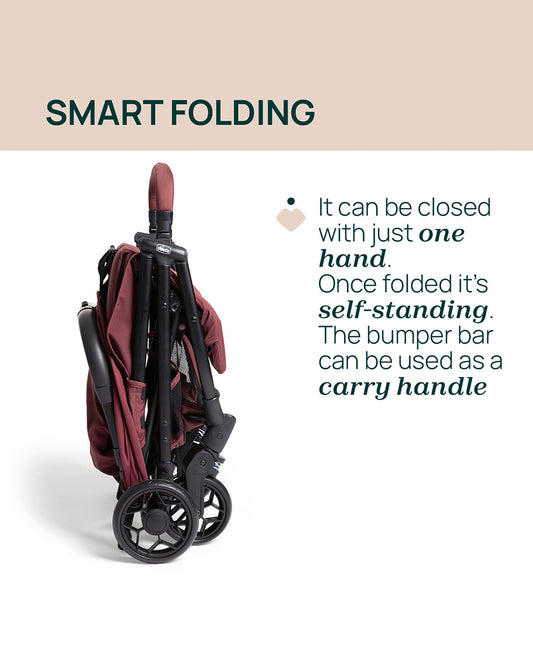 Chicco Urbino Lightweight Baby Stroller-Flat Reclining Seat-One Hand Fold-6 Months Warranty-For 0 to 4Y (Upto 22 Kg)-Ruby