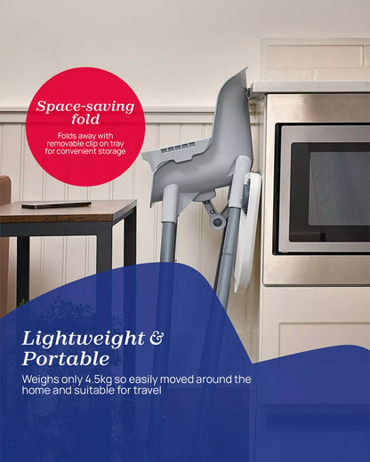 Chicco Polly Zest Baby High Chair-With Feeding Chair, Youth Stool & Baby Chair Mode- 5 Point Harness-Removable Tray-For 6M to 8Y (Upto 40 kg)-Moon Grey