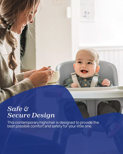 Chicco Polly Zest Baby High Chair-With Feeding Chair, Youth Stool & Baby Chair Mode- 5 Point Harness-Removable Tray-For 6M to 8Y (Upto 40 kg)-Moon Grey