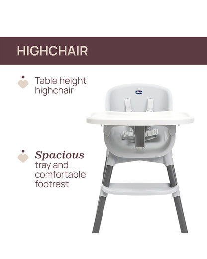 Chicco Polly Zest Baby High Chair-With Feeding Chair, Youth Stool & Baby Chair Mode- 5 Point Harness-Removable Tray-For 6M to 8Y (Upto 40 kg)-Moon Grey
