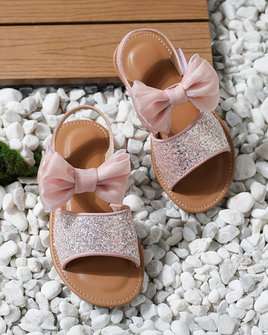 NINO BELLO Pink Glitter Bow Velcro Sandals For Infants