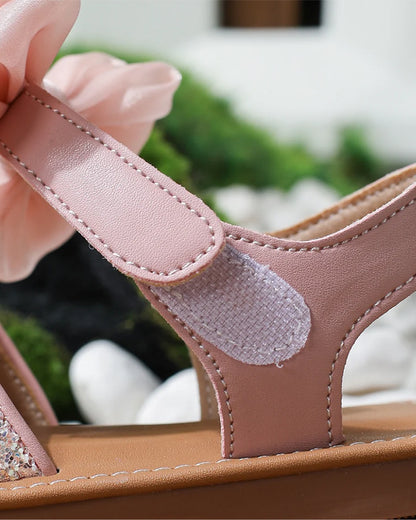 NINO BELLO Pink Glitter Bow Velcro Sandals For Infants