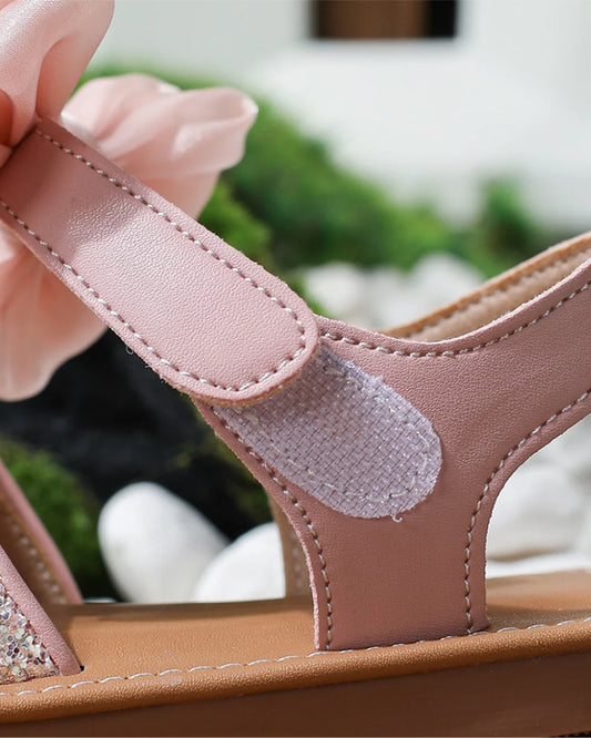 NINO BELLO Pink Glitter Bow Velcro Sandals For Infants