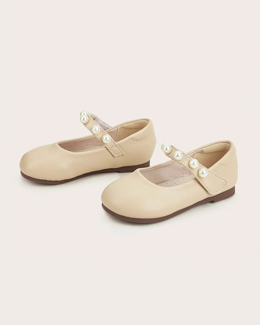 NINO BELLO Beige Pearl Strap Velcro Bellies For Infants