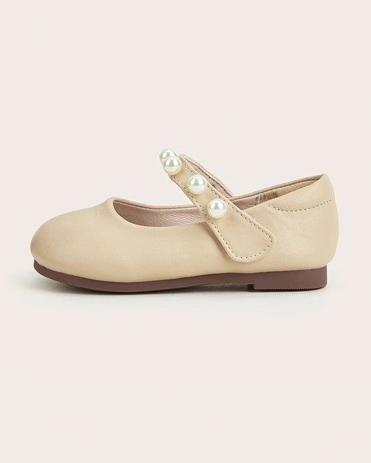 NINO BELLO Beige Pearl Strap Velcro Bellies For Infants