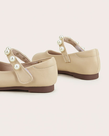 NINO BELLO Beige Pearl Strap Velcro Bellies For Infants