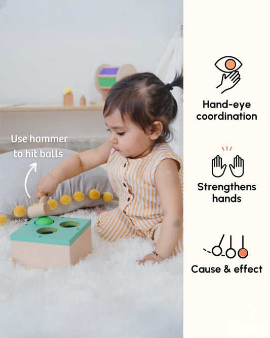 Curious Cub Wooden Hammer Ball Knock-Includes 5 Pieces-Sensory Exploration-Pretend & Play Toy-1 to 2Y