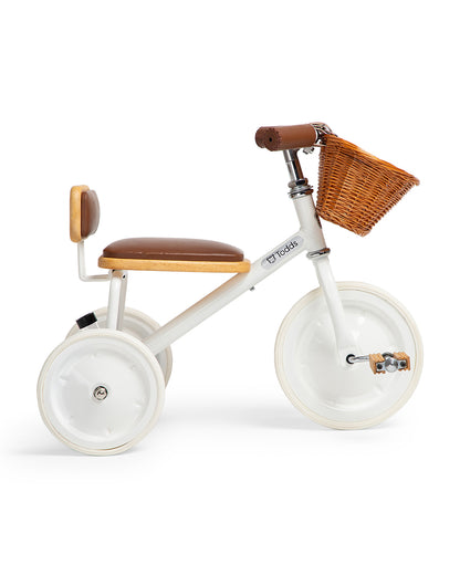 Todds Trike-ISO 8124 Certified-Detachable & Height Adjustable Parent Handlebar-With Birchwood Pedals & Vegan Leather Padded Seat-For 18M+-Whimsy White