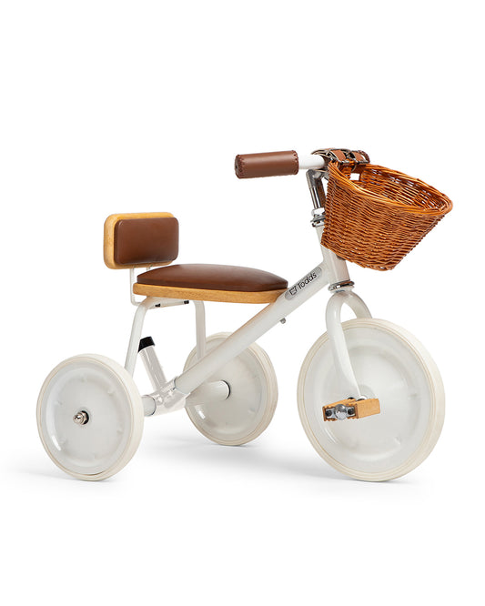 Todds Trike-ISO 8124 Certified-Detachable & Height Adjustable Parent Handlebar-With Birchwood Pedals & Vegan Leather Padded Seat-For 18M+-Whimsy White