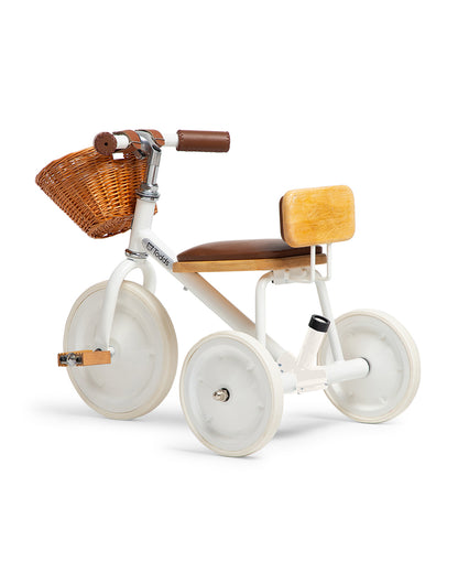 Todds Trike-ISO 8124 Certified-Detachable & Height Adjustable Parent Handlebar-With Birchwood Pedals & Vegan Leather Padded Seat-For 18M+-Whimsy White