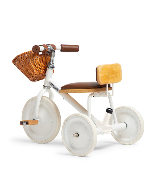 Todds Trike-ISO 8124 Certified-Detachable & Height Adjustable Parent Handlebar-With Birchwood Pedals & Vegan Leather Padded Seat-For 18M+-Whimsy White