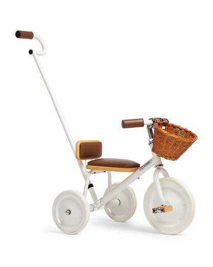 Todds Trike-ISO 8124 Certified-Detachable & Height Adjustable Parent Handlebar-With Birchwood Pedals & Vegan Leather Padded Seat-For 18M+-Whimsy White