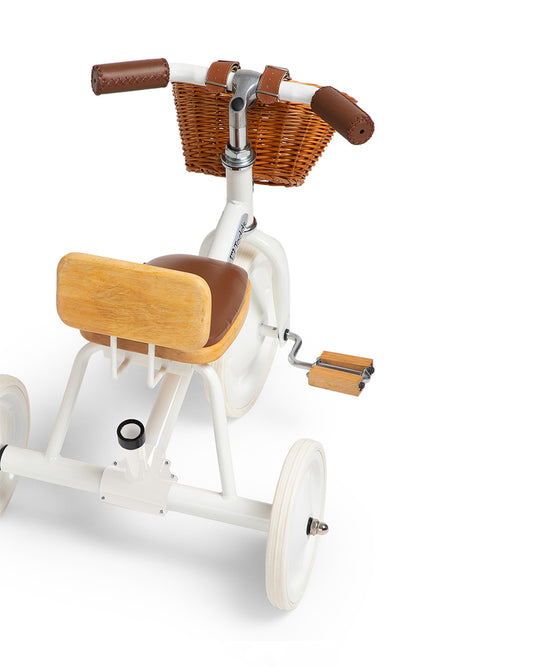 Todds Trike-ISO 8124 Certified-Detachable & Height Adjustable Parent Handlebar-With Birchwood Pedals & Vegan Leather Padded Seat-For 18M+-Whimsy White