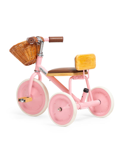 Todds Trike-ISO 8124 Certified-Detachable & Height Adjustable Parent Handlebar-With Birchwood Pedals & Vegan Leather Padded Seat-For 18M+-Popsicle Pink