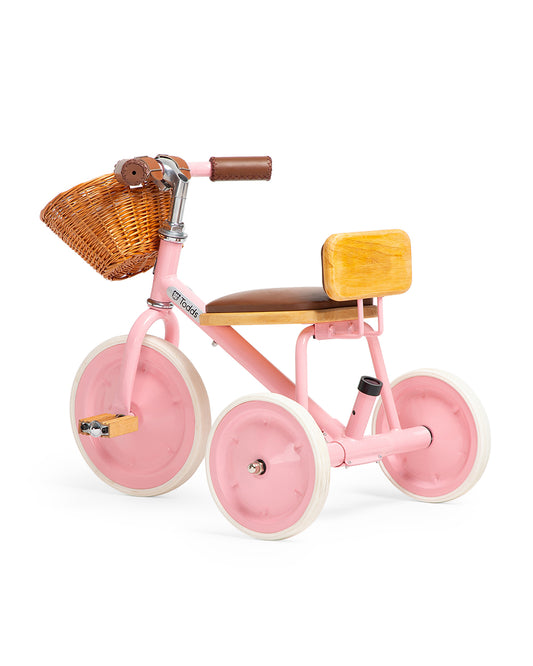 Todds Trike-ISO 8124 Certified-Detachable & Height Adjustable Parent Handlebar-With Birchwood Pedals & Vegan Leather Padded Seat-For 18M+-Popsicle Pink