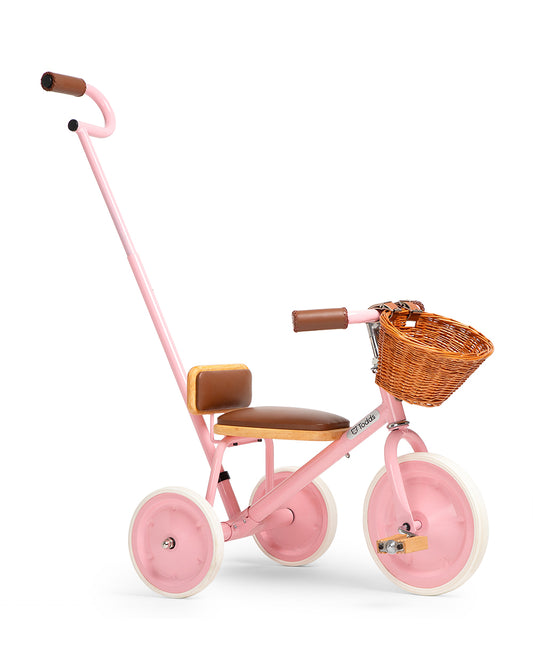 Todds Trike-ISO 8124 Certified-Detachable & Height Adjustable Parent Handlebar-With Birchwood Pedals & Vegan Leather Padded Seat-For 18M+-Popsicle Pink