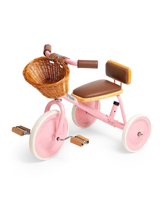 Todds Trike-ISO 8124 Certified-Detachable & Height Adjustable Parent Handlebar-With Birchwood Pedals & Vegan Leather Padded Seat-For 18M+-Popsicle Pink