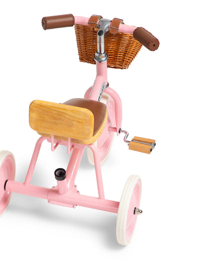 Todds Trike-ISO 8124 Certified-Detachable & Height Adjustable Parent Handlebar-With Birchwood Pedals & Vegan Leather Padded Seat-For 18M+-Popsicle Pink