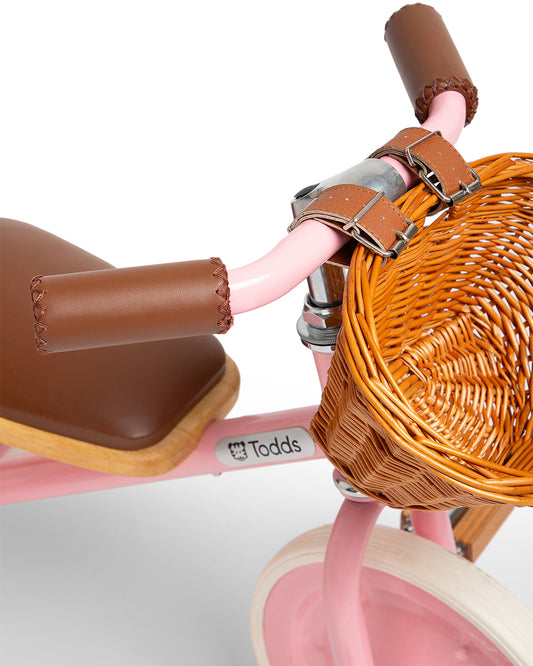 Todds Trike-ISO 8124 Certified-Detachable & Height Adjustable Parent Handlebar-With Birchwood Pedals & Vegan Leather Padded Seat-For 18M+-Popsicle Pink