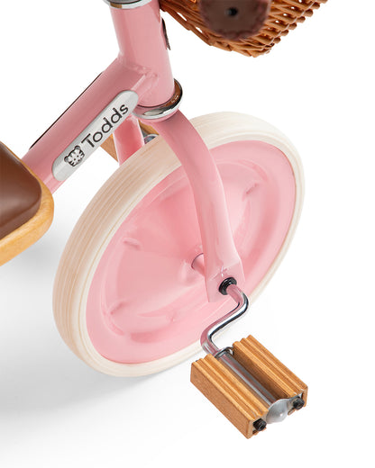 Todds Trike-ISO 8124 Certified-Detachable & Height Adjustable Parent Handlebar-With Birchwood Pedals & Vegan Leather Padded Seat-For 18M+-Popsicle Pink