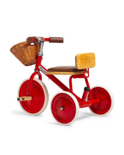 Todds Trike-ISO 8124 Certified-Detachable & Height Adjustable Parent Handlebar-With Birchwood Pedals & Vegan Leather Padded Seat-For 18M+-Racer Red