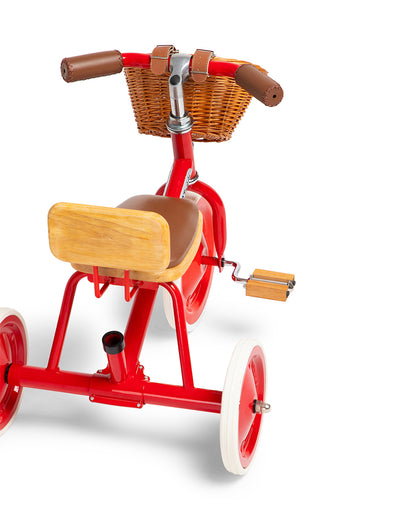 Todds Trike-ISO 8124 Certified-Detachable & Height Adjustable Parent Handlebar-With Birchwood Pedals & Vegan Leather Padded Seat-For 18M+-Racer Red