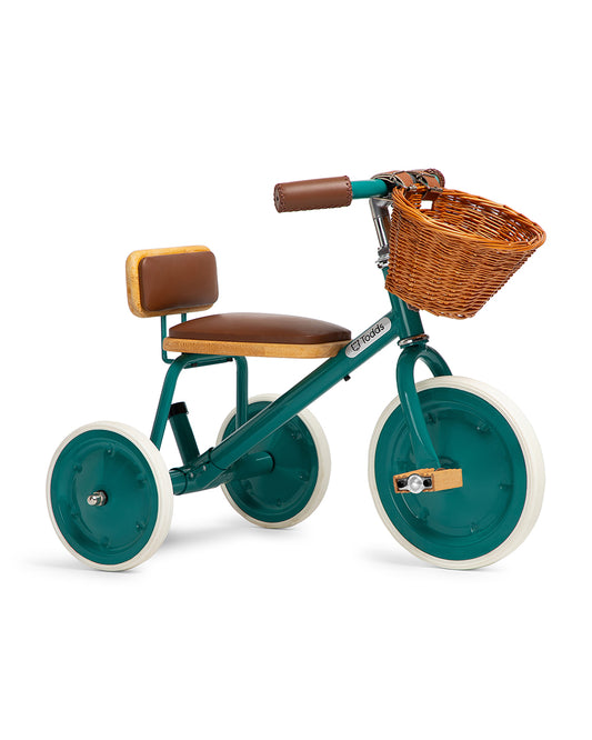 Todds Trike-ISO 8124 Certified-Detachable & Height Adjustable Parent Handlebar-With Birchwood Pedals & Vegan Leather Padded Seat-For 18M+-Mermaid Teal