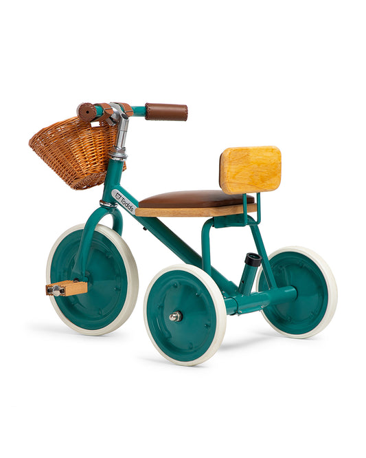 Todds Trike-ISO 8124 Certified-Detachable & Height Adjustable Parent Handlebar-With Birchwood Pedals & Vegan Leather Padded Seat-For 18M+-Mermaid Teal